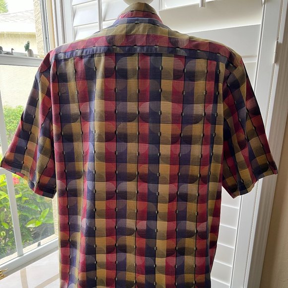 JHANE BARNES COLLECTION vintage shirt in size L geometric hues of purple gold - Picture 2 of 9